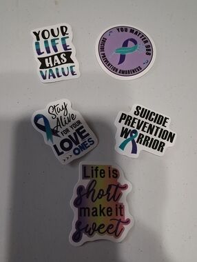 Suicide Prevention Awareness Sticker Pack - Purple Teal Ribbon Set Of 5